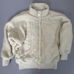 IB Diffusion Sport Off White Quilted Knit Jacket Snap Front Mock Neck Size L